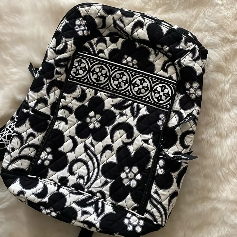 Black & White Vera Bradley Large Backpack Laptop Sleeve Tote